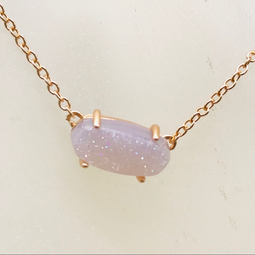 Kendra Scott Ever White Iridescent Drusy necklace Rose Gold Plated